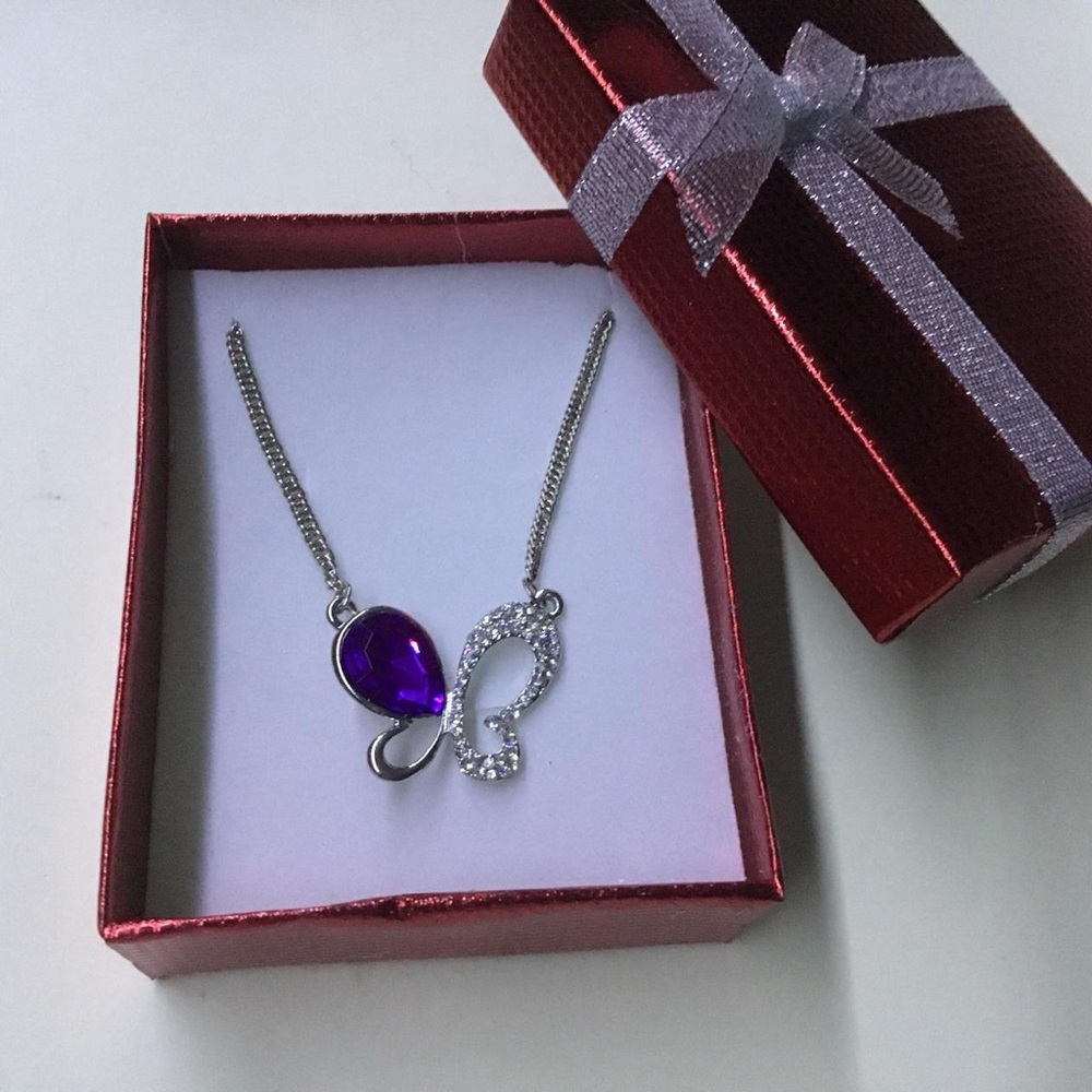 Elegant Silver and Purple Butterfly Necklace